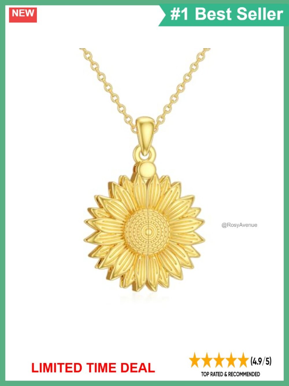 Sunflower Urn Necklace for Ashes Memorial Pendant Stainless Steel Cremation